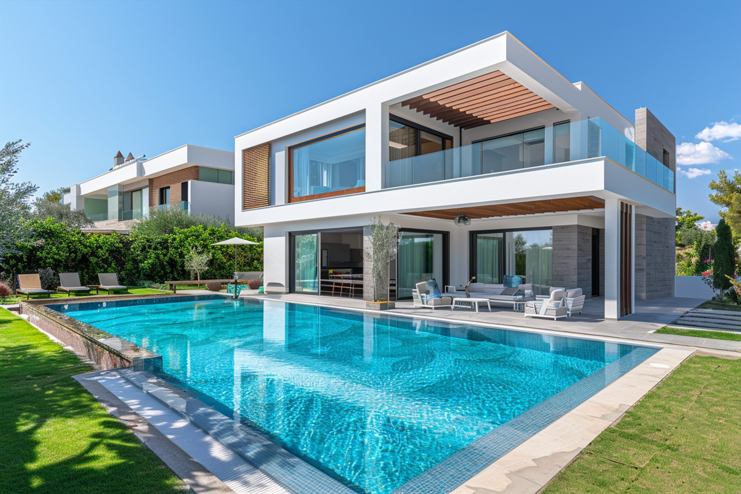 Modern Croatian villa with a swimming pool and sleek architectural design overlooking the sea.